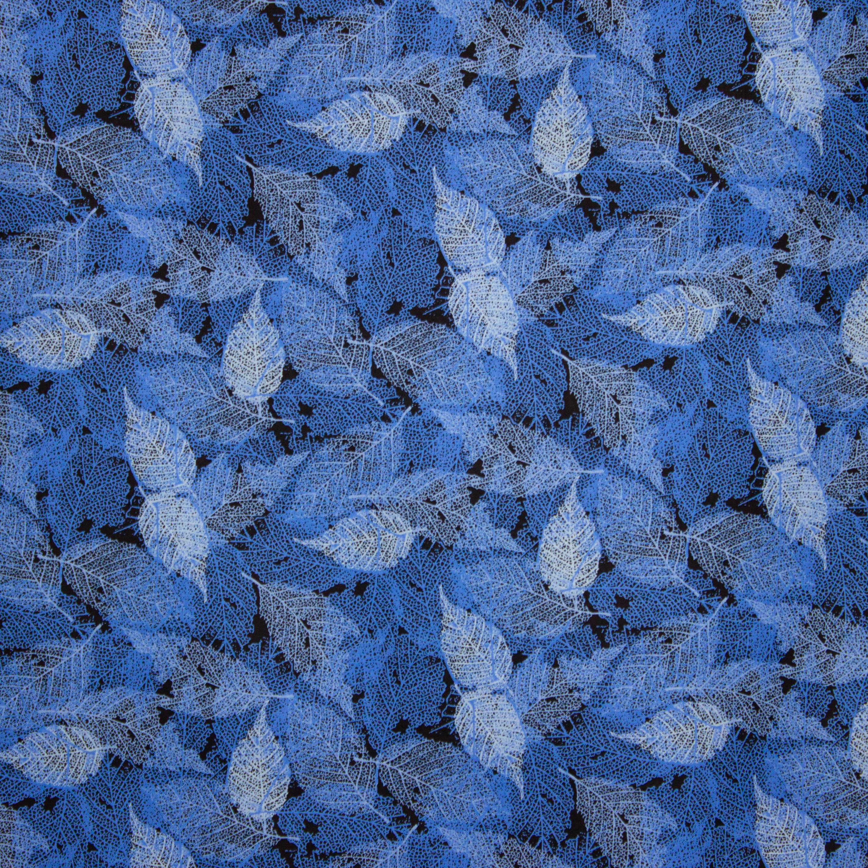 Katoen blauw met blaadjes